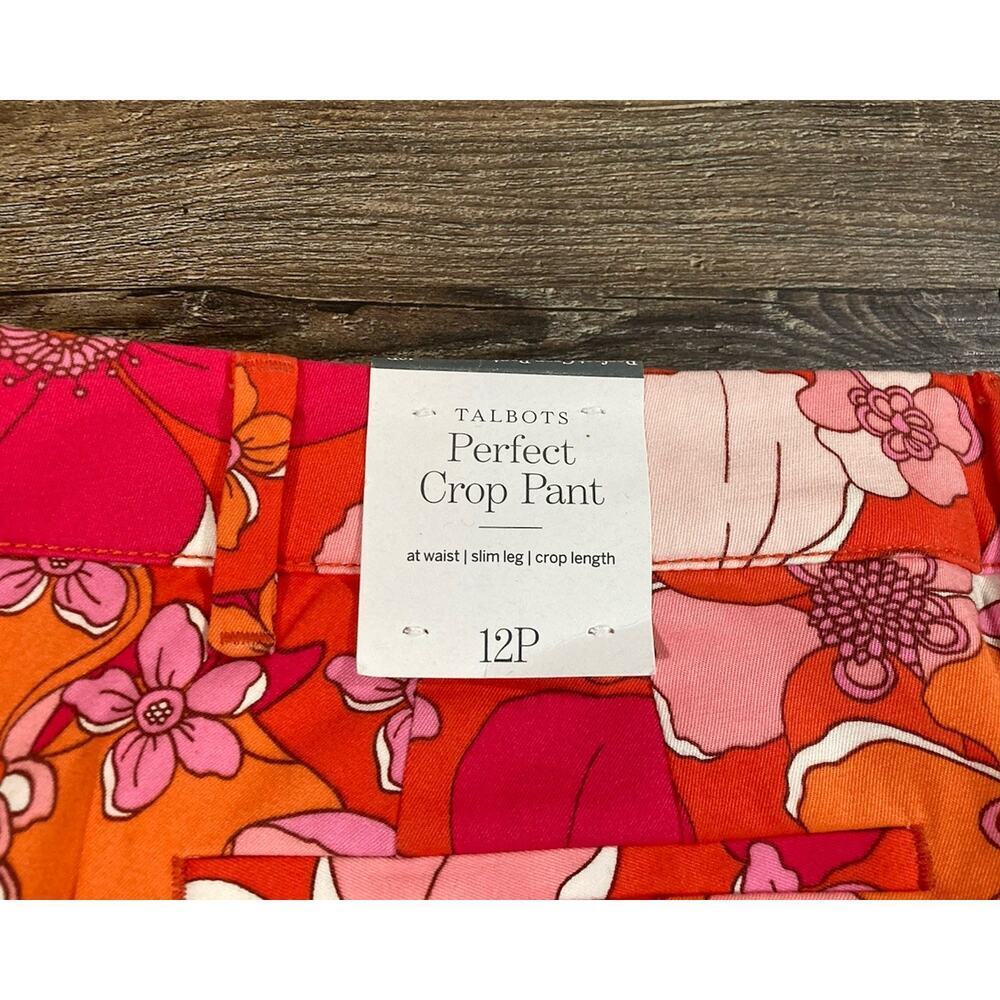 Talbots Women's Floral Print Perfect Crop Pants Size 12P Orange Pink Cotton New - Picture 10 of 11
